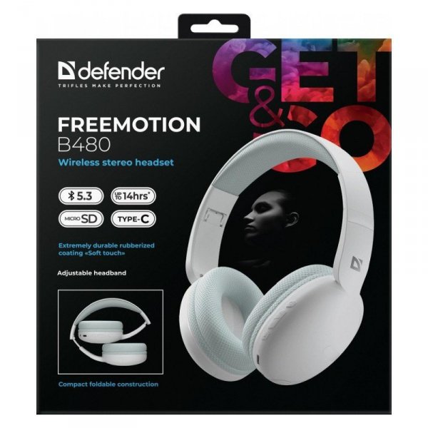 Defender Słuchawki bezprzewodowe nauszne FREEMOTION B480 Białe