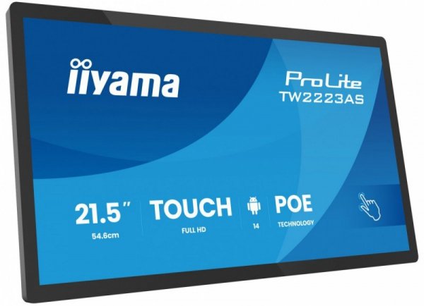 IIYAMA Monitor 21.5 cala ProLite TW2223AS-B3P POJ.10PKT.24/7,ANDROID14, 450 cd/m2,   USB-C, 2x2W, RJ45, 3xUSB, iiSignage