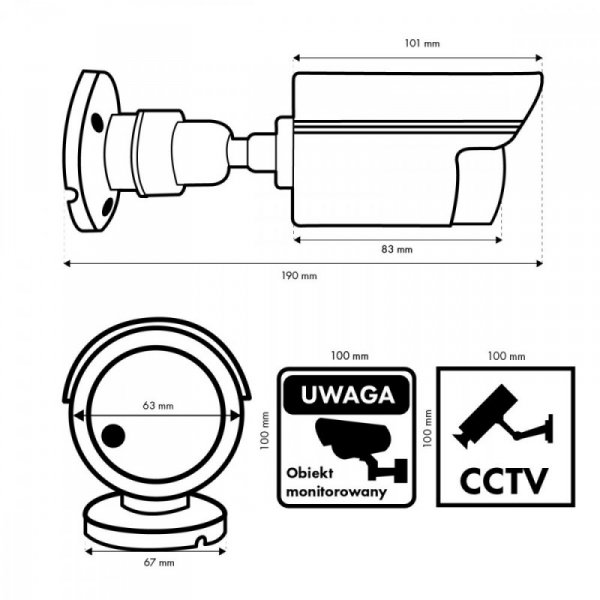 CEE Atrapa kamery tubowej, diody IR LED, IR1800 W biała, 2xAA, ABS