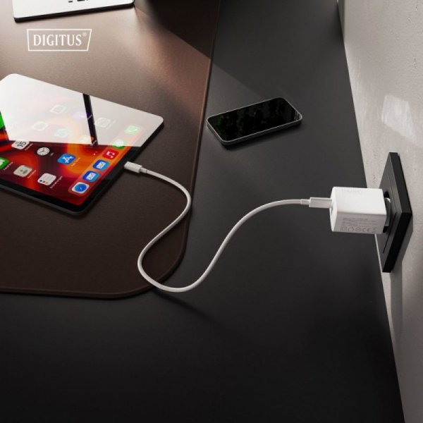Digitus Ładowarka sieciowa GaN II 30W | 1x USB-C, 1x USB-A | PD 3.0, QC 3.0 | Biała