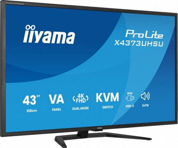 IIYAMA Monitor 43 cale X4373UHSU-B2 4K,VA,2xHDMI,DP,USBCdock (PD95W),       4000:1, USB HUB x4 (2x Type-A, 2x Type-C), KVM, 2 x 