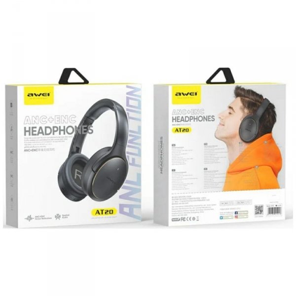 AWEI Słuchawki nauszne AT20 ANC ENC Bluetooth 6.0 białe