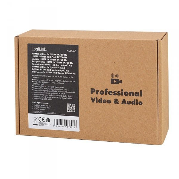 LogiLink Splitter HDMI, 1x2-Port 4K/60Hz