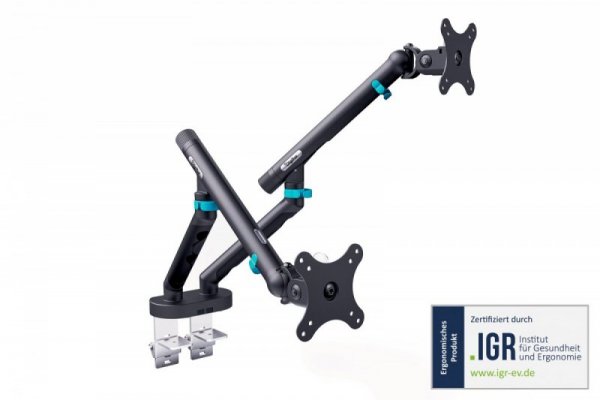Digitus Ramię biurkowe podwójne z zaciskiem i sprężyną mechaniczną 2x LCD max. 35" obciążenie 2x10kg, VESA: 75x75, 100x100,