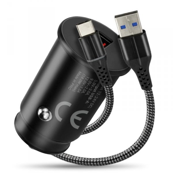 everActive Ładowarka samochodowa CC-15QC QC3.0 18W 1XUSB + kabel USB-C 1m