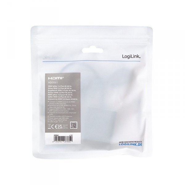 LogiLink Splitter HDMI, 1x2-Port , 4K/60Hz