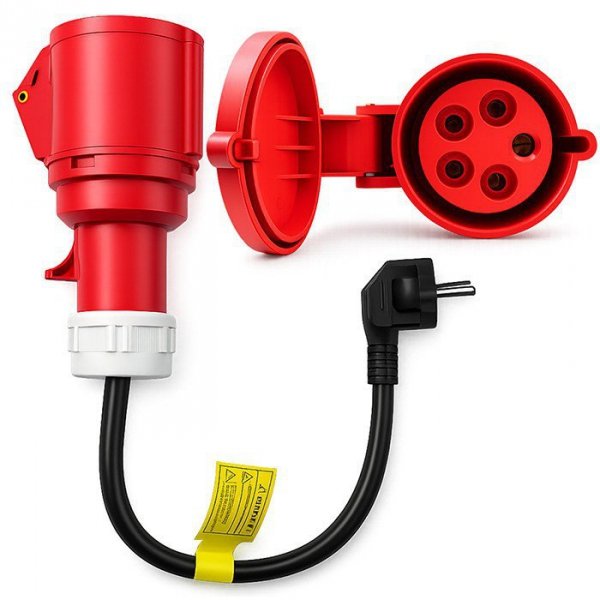 Qoltec Adapter siłowy do ładowarek EV | gniazdo CEE 16A 5P | Przejściówka 400V na SCHUKO 230V | max 16A | 3.5kW