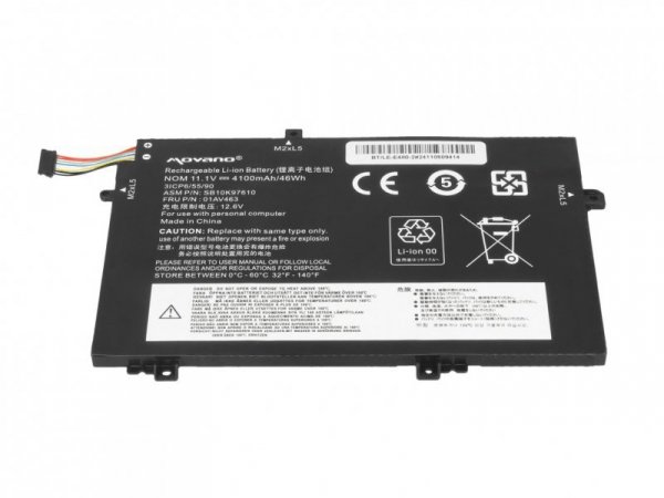 Movano Bateria 01AV463 SB10K97610 do Lenovo L480 L490 L580 L590 L14 L15 - 4100 mAh (46 Wh)