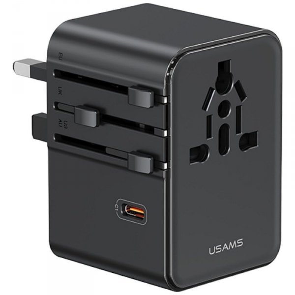 USAMS Ładowarka Travel Adapter 70W US/AU/EU/UK 3xUSB-C 4w1 czarny
