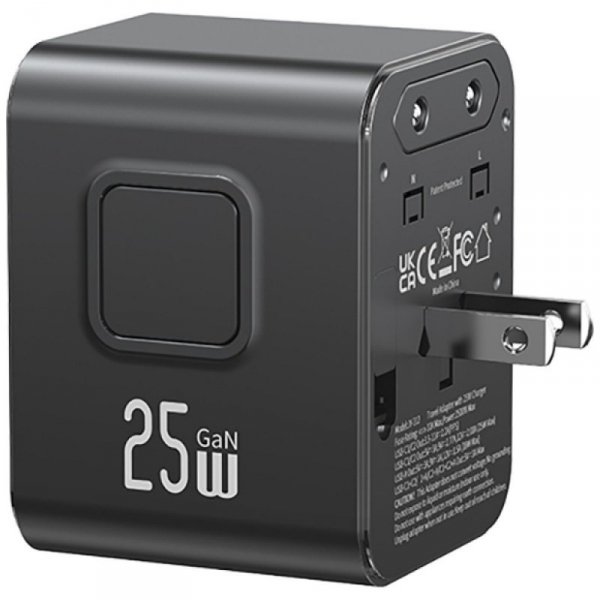 USAMS Ładowarka Travel Adapter 25W US/AU/EU/UK 2xUSB-C czarny 4w1