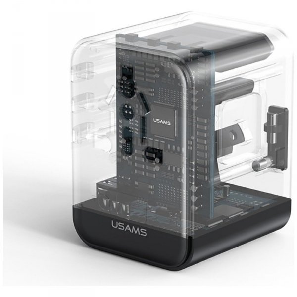USAMS Ładowarka Travel Adapter 25W US/AU/EU/UK 2xUSB-C czarny 4w1