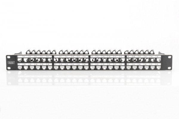 Digitus Modułowy panel krosowy (patch panel) o dużej gęstości połączeń, 19" 48x keystone, ekranowany, 1U, Czarny