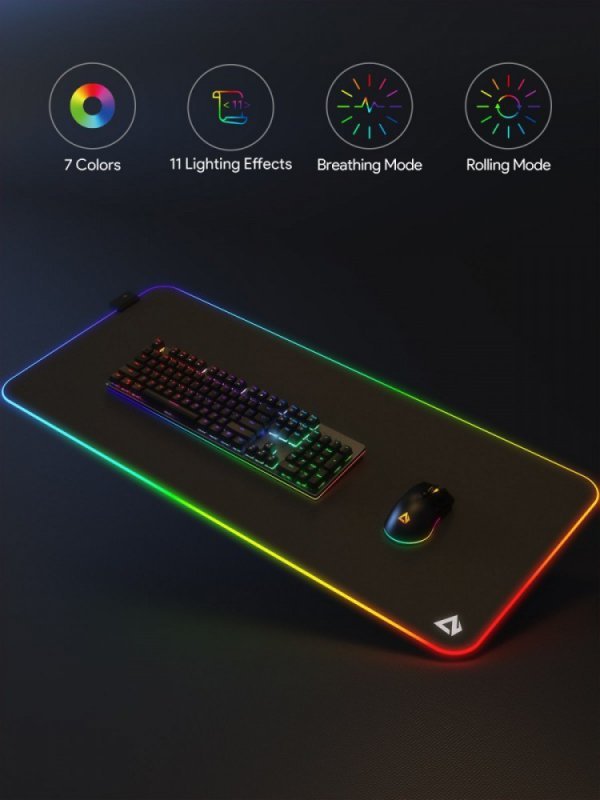 AUKEY KM-P7 RGB podkładka pod mysz i klawiaturę XXL gamingowa| 900x400x4mm | wodoodporna | gumowany spód | aplikacja G-aim Contr