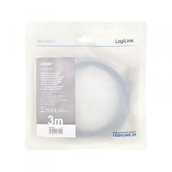 LogiLink Kabel HDMI 2.1 8K/60Hz  aluminiowy 3m