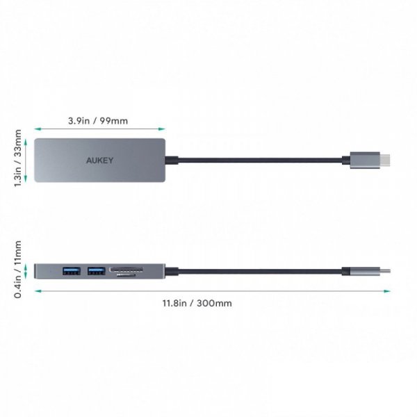 AUKEY HUB USB-C CB-C63 aluminiowy | Ultra Slim | 4w1 | 3xUSB 3.1 | 1xMicroSD i SD