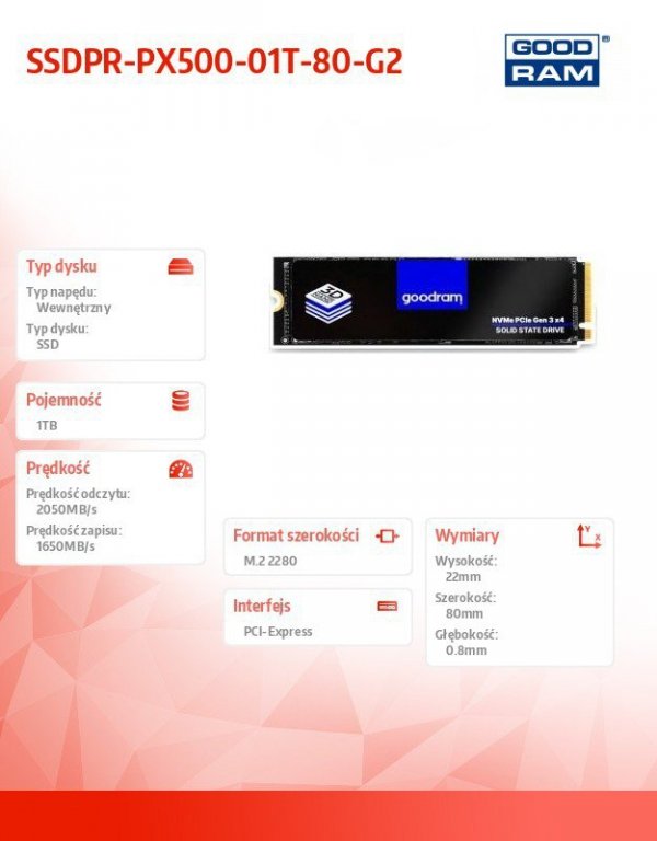 GOODRAM Dysk SSD PX500-G2 1TB M.2 PCIe 3x4 NVMe 2280