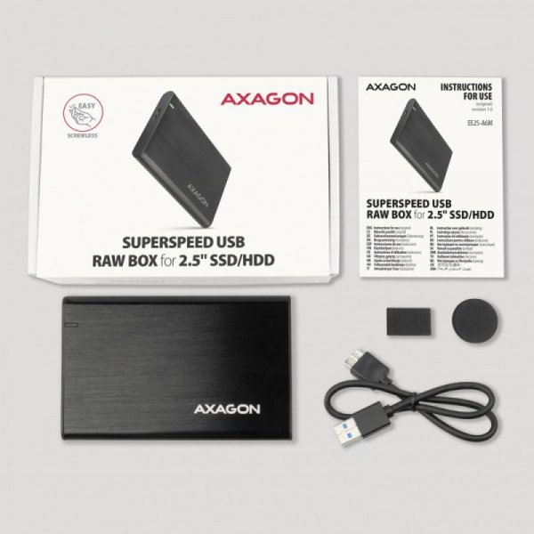 AXAGON EE25-A6M Bezśrubowa aluminiowa obudowa zewnętrzna USB 3.2 Gen 1 - SATA 6G dla 2.5&quot; SSD/HDD