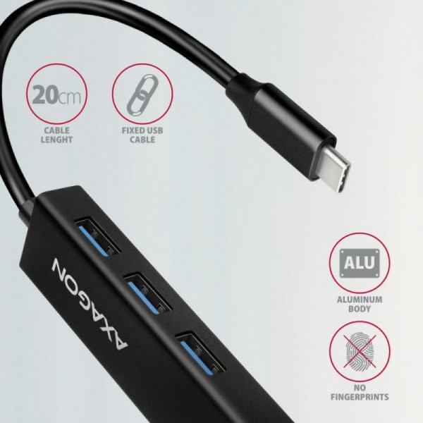 AXAGON HMC-GL3A Wieloportowy hub USB 4in1, 5Gbps, 3x USB-A + GLAN, 20cm USB-C kabel