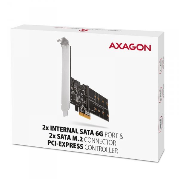 AXAGON PCES-SA4M2 Kontroler PCIe 2x wewnętrzny port SATA 6G + 2x wewnętrzny port M.2 B-key SATA, SP & LP