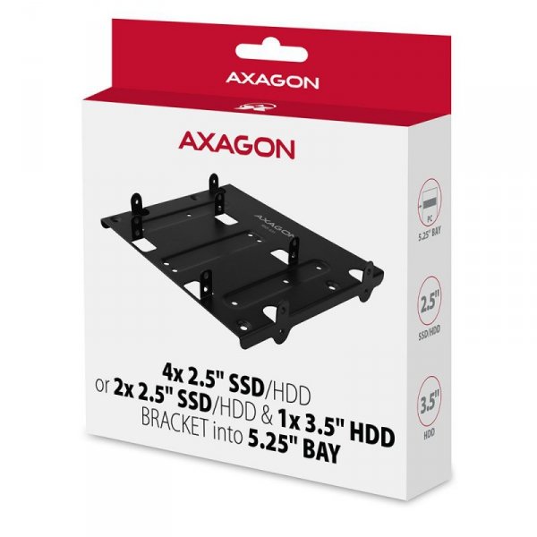 AXAGON RHD-435 Ramka metalowa do montażu 4x 2.5&quot; HDD (2x 2.5&quot; HDD/SSD & 1x 3.5&quot; HDD) w pozycji 5.25&quot; Czarna