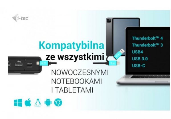i-tec Stacja dokująca USB 3.0 / USB-C / Thunderbolt 3 Dual Display Gen2 + Power Delivery 100W
