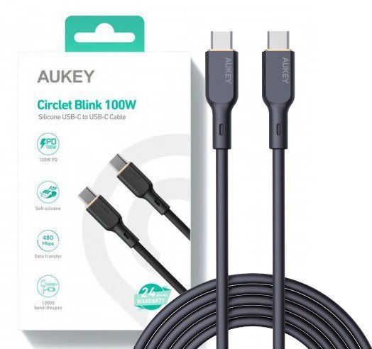 AUKEY CB-SCC101 kabel USB-C - USB-C 1m 100W PD 5A 20V silikonowy czarny