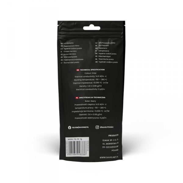 Savio Pasta termoprzewodząca 14,5W/m-K 1g TG-04