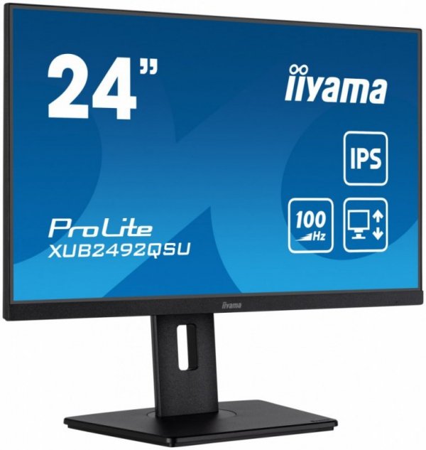 IIYAMA Monitor 23.8 cala ProLite XUB2492QSU-B1 IPS,QHD,USB-C,100Hz,3xUSB(3.2),HDMI,DP  300cd/m2,FreeSync,2x2W,HAS(150mm),PIVOT