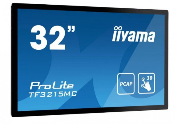 IIYAMA Monitor dotykowy 32 cale TF3215MC-B2 POJ.30PKT.VA.VGA.HDMI.DP.500cd/m2.3000:1/8ms.24/7.7H.IP65(front).PION/POZIOM.200x200