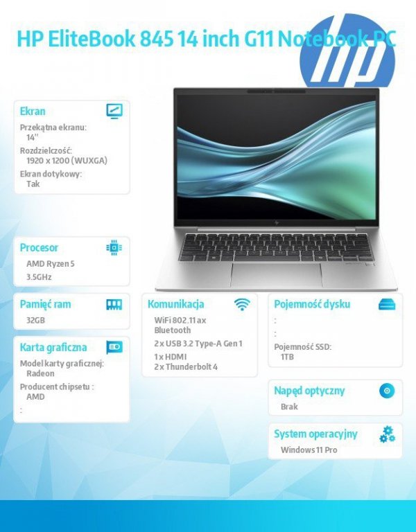 HP Inc. Notebook EliteBook  845 G11 Ryzen 5 PRO 8640HS 1TB/32GB/W11P/14.0   9G0Y4ET
