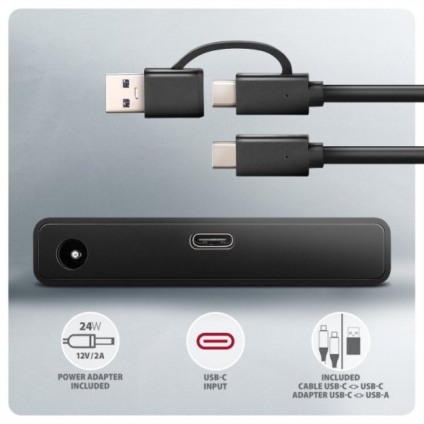 AXAGON ADSA-FPX Adapter USB-C 10Gbps SATA 6G 2.5&quot;/3.5&quot; SSD/HDD FASTPORT X, w tym zasilacz, 60cm USB-C/USB-A kabel