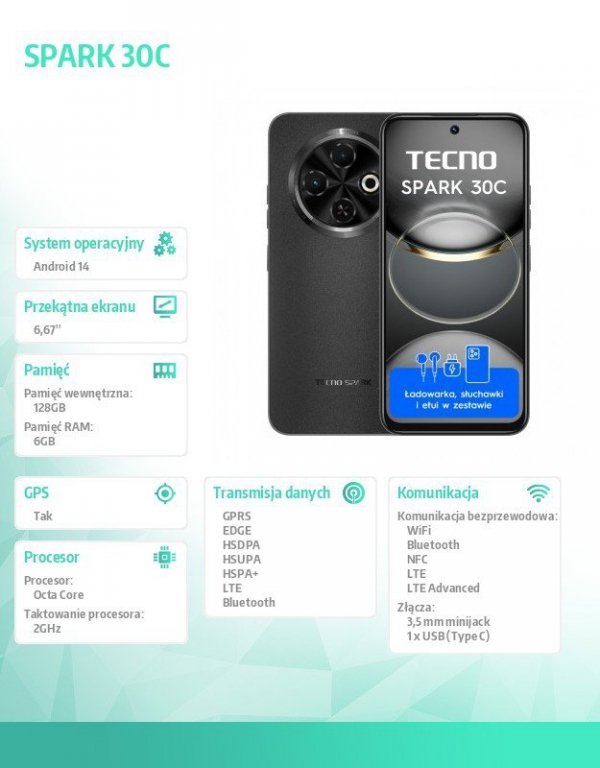 TECNO Smartfon Spark 30C 6/128 Orbit Black