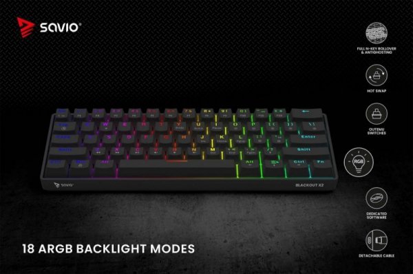 Savio Klawiatura mechaniczna BLACKOUT X2  OUTEMU Red, Hot Swap