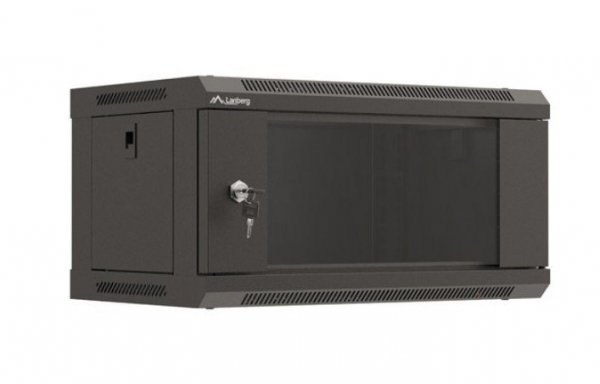 Lanberg Szafa instalacyjna rack wisząca 19" 4U 540x350 czarna drzwi   przeszklone ( flat pack)