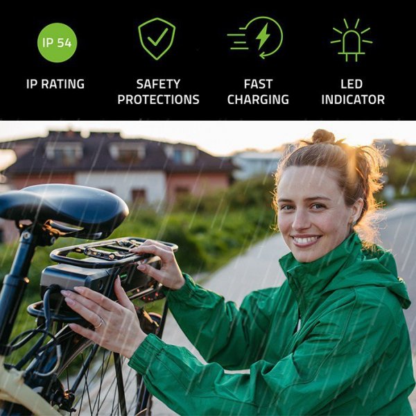 Qoltec Ładowarka do roweru skutera elektrycznego 36V | 42V | 2A | 5.5*2.1 | wodoodporna + kabel zasilający