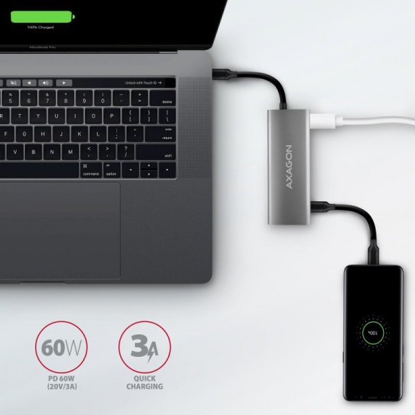 AXAGON HMC-5G21 Wieloportowy hub USB 5in1, 10Gbps, 2x USB-A + 2x USB-C + HDMI 4K/30Hz, PD 60W, 13cm USB-C kabel