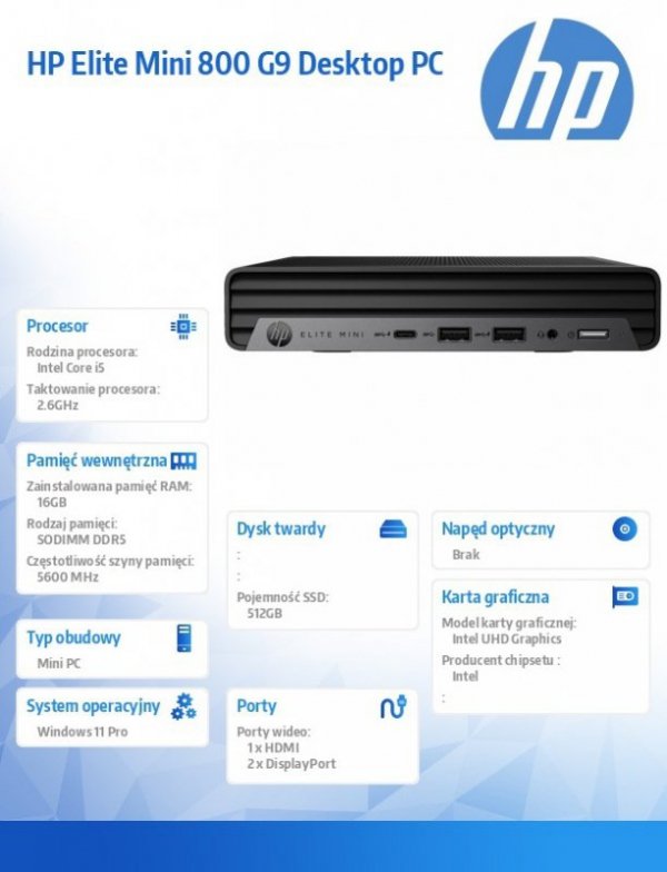 HP Inc. Komputer Elite Mini 800 G9 512GB/16GB/W11P      998Q5ET
