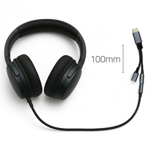 Qoltec Adapter USB-C 2w1 | USB-C | Jack 3.5mm | PD 15W | 10cm