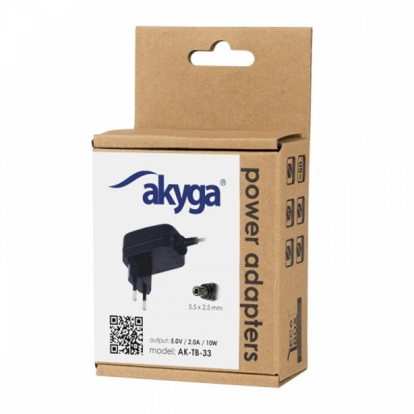 AKYGA Zasilacz 5V/2A 10W AKYGA AK-TB-33 5.5X2.5MM Sieciowy uniwersalny