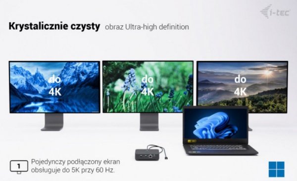 i-tec Stacja dokująca USB-C DP Dual HDMI Power Delivery 100W + Uniwersalna Ładowarka 100W