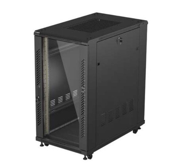 Lanberg Szafa instalacyjna rack stojąca 19" 22U 600x1000 czarna drzwi   przeszkolne ( flat pack)