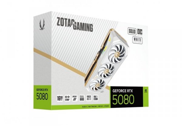 ZOTAC Karta graficzna GeForce RTX 5080 SOLID OC 16GB GDDR7 256bit 3DP/HDMI biała