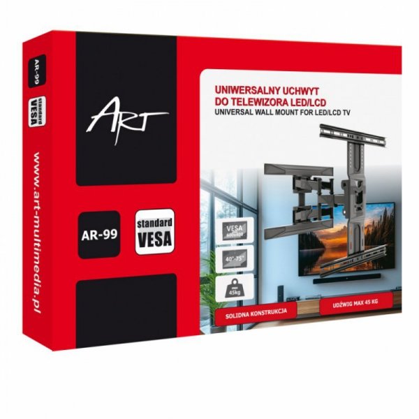 ART Uchwyt do TV LCD/LED 40-75" 45KG AR-99 reg.pion/poziom 52-380mm max VESA 600x400