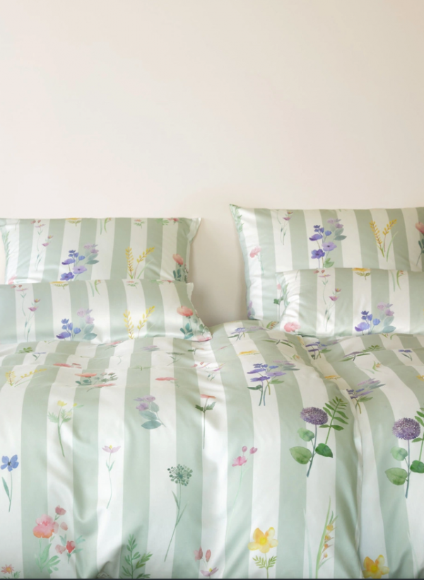 Elegante pościel mako bawełna Flowerstripe zartgrün 24577 155x200