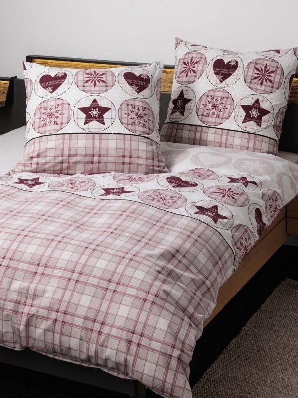 Janine pościel świąteczna biber Davos 65179 rot rosenholz 200x220