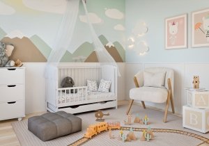 Łóżeczko szuflada BAJKA BIAŁA TAPCZANIK 120x60 