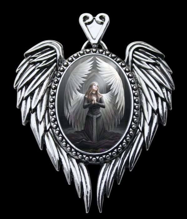 gotycka biżuteria, magiczna kamea z aniołem - Prayer for the Fallen od Anne Stokes