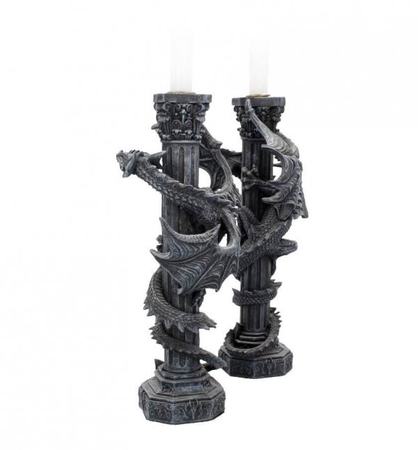 komplet 2 świeczników na świece stołowe - gotyckie Smoki &quot;Guardians of the Light&quot; Nemesis Now