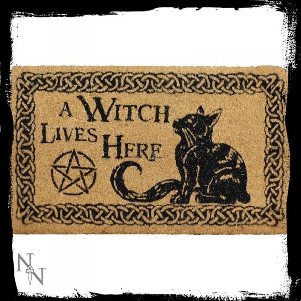 pomysł na prezent dla wiedźmy czarownicy - wycieraczka z czarnym kotem i pentagramem