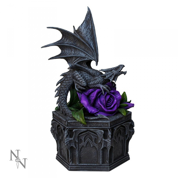 gotycka szkatułka ze smokiem i fioletową różą od Anne Stokes - Dragon Beauty